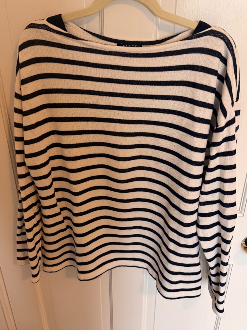 J.Crew Striped Boatneck Top Size L Navy Cream Breton Stripe Long Sleeve